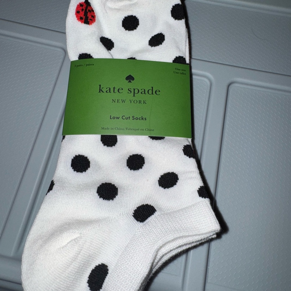 kate spade White Low-Cut Socks with Black Polka Dots and Red Ladybug